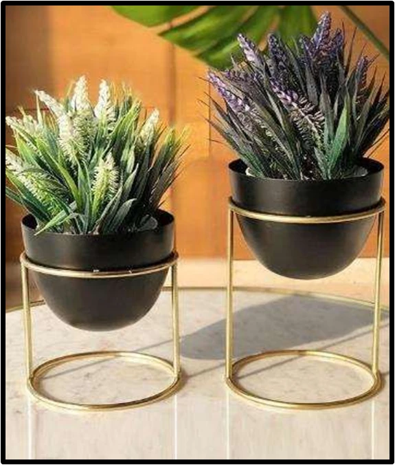 Elegant Gold Planter Set with Faux Blooms - Image 2