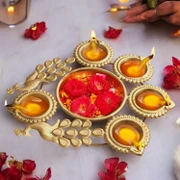 Elegant Decorative Peacock Diya with Flower Bowl – Traditional Decorative Oil Lamp - Image 3