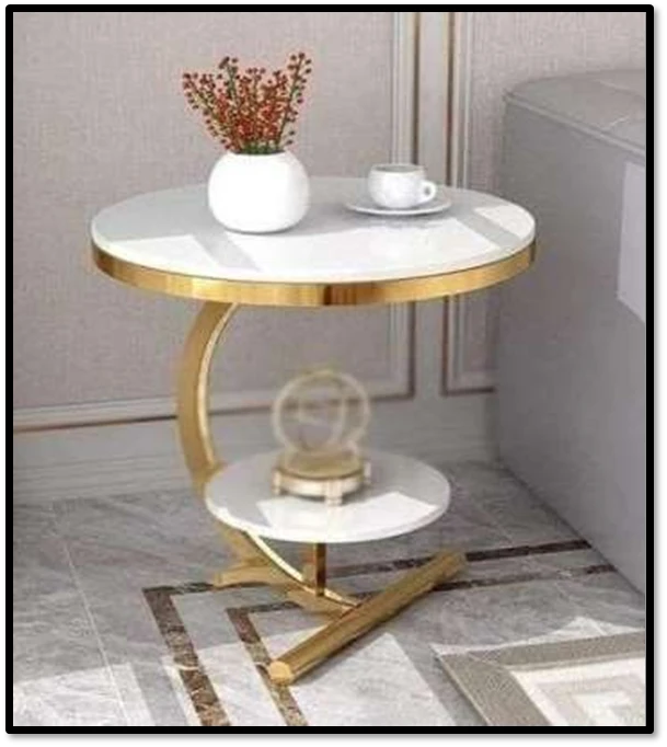 Luxury Gold Metal & White Marble Side Table – Modern Round Accent Table