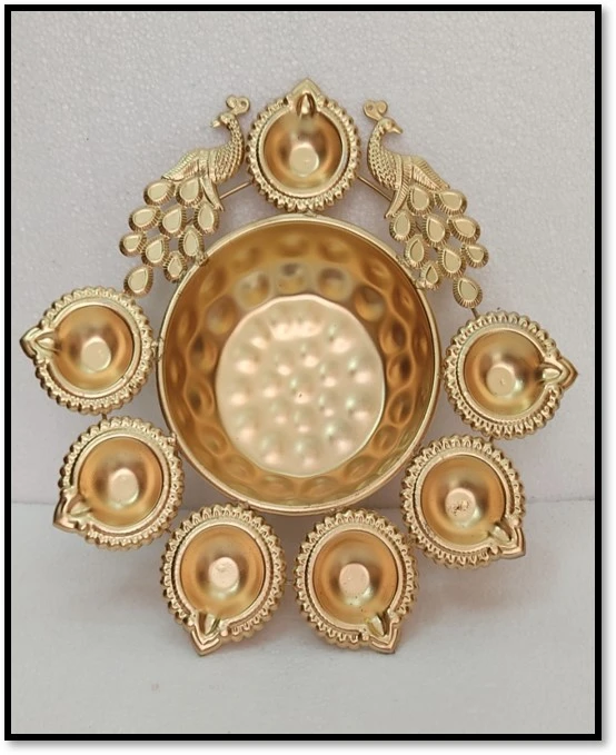 Golden Peacock Decorative Urli with Tealight Holders - Image 6