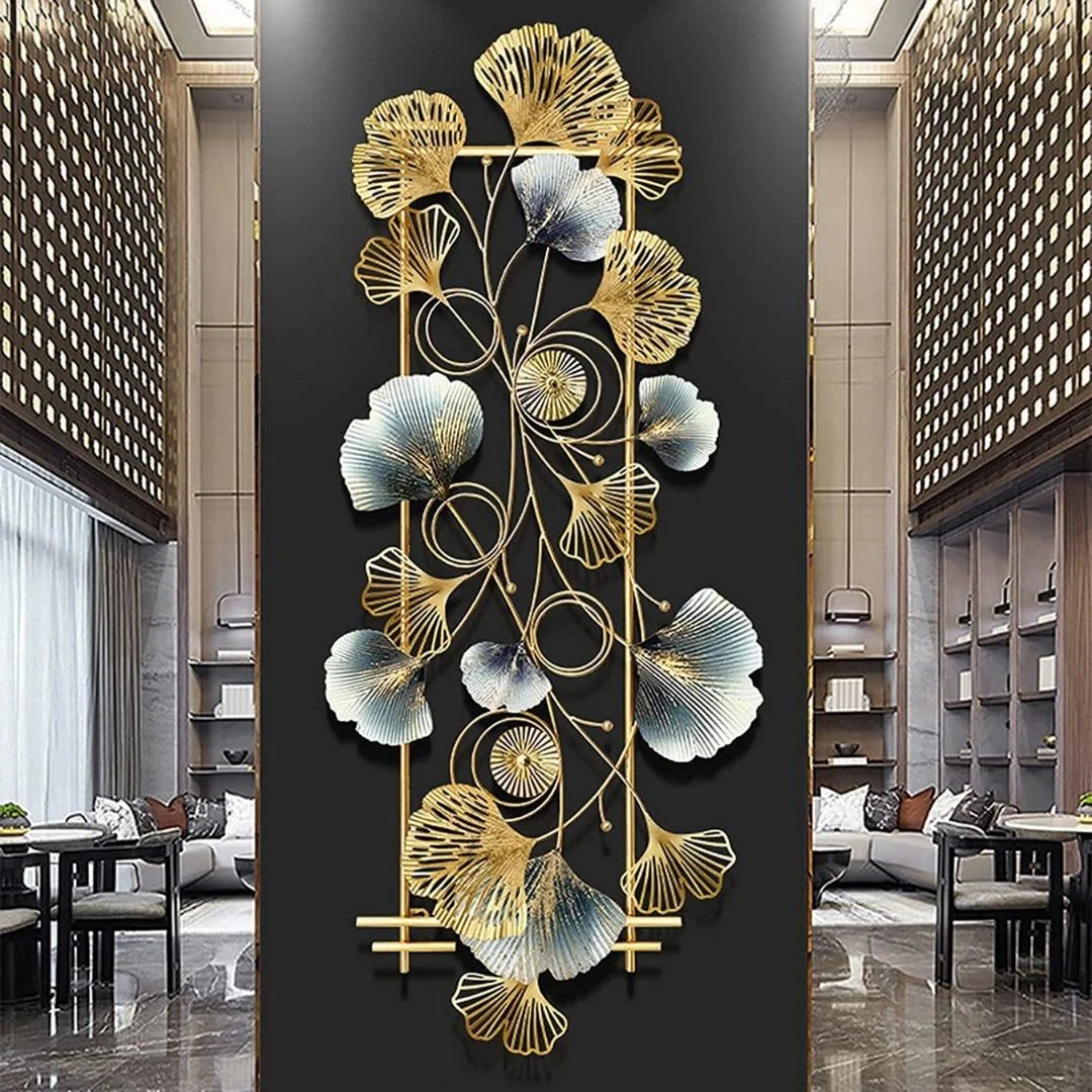 Luxury Golden Ginkgo Leaf Iron Wall Art Panel – Modern Iron Wall Décor