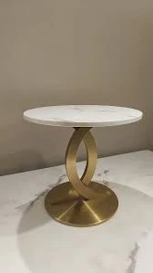 Luxury Round Gold Metal Side Table with White Marble Top – Modern Designer Accent Table - Image 2