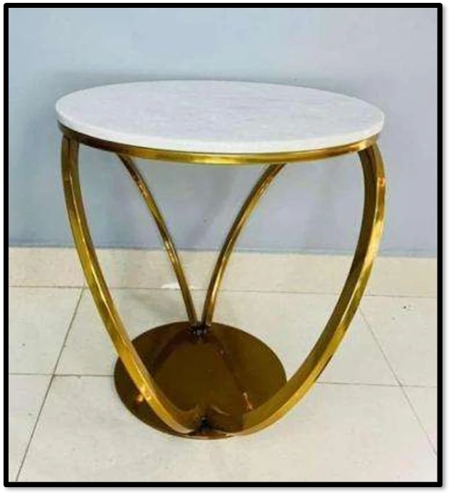 Vogue Gold Metal Side Table with White Marble Top