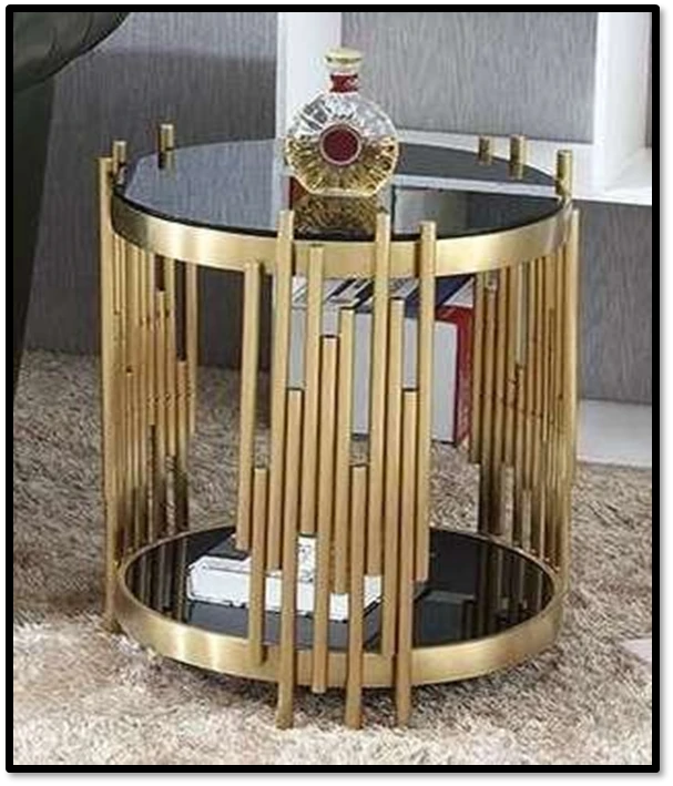 Regalia Gold Metal Side Table with Dual Black Glass Shelves