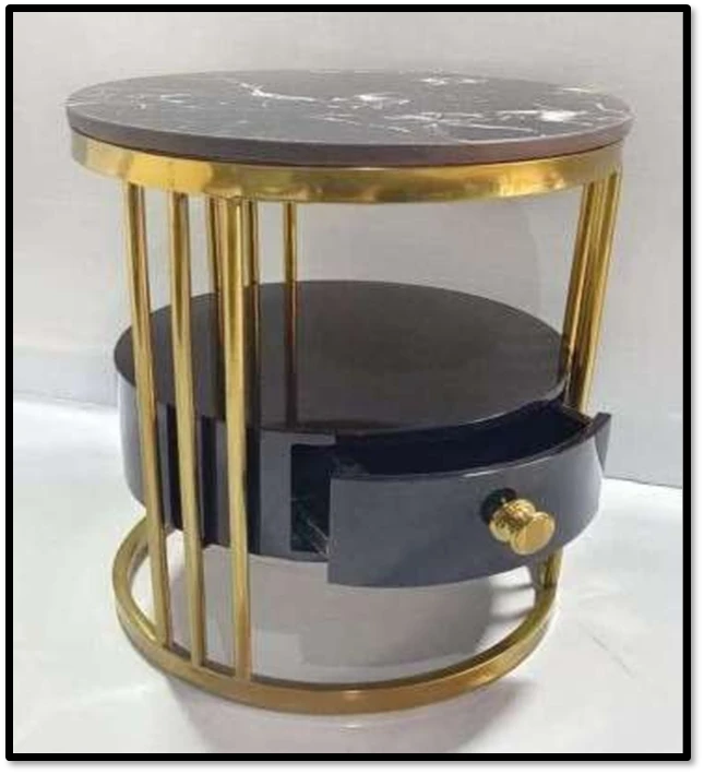 Round Marble Top Nightstand with Drawer