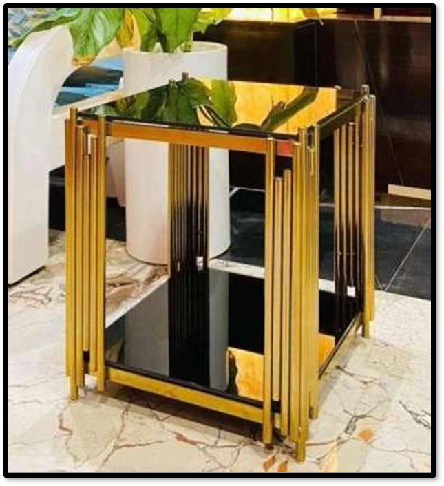 Multi-Slat Gold & Black Glass End Table
