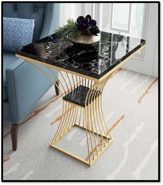 Black Marble & Gold Hourglass Accent Table
