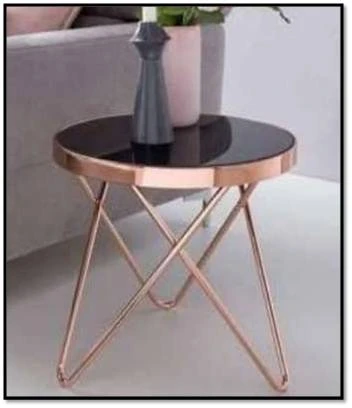 Round Black Glass & Rose Gold Accent Table