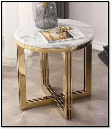 Modern Round Marble Top Side Table with X-Base