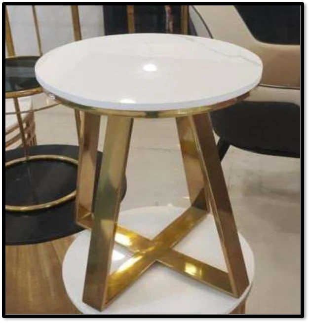 Modern Gold Metal & White Marble Side Table – Designer Accent Table for Living Room