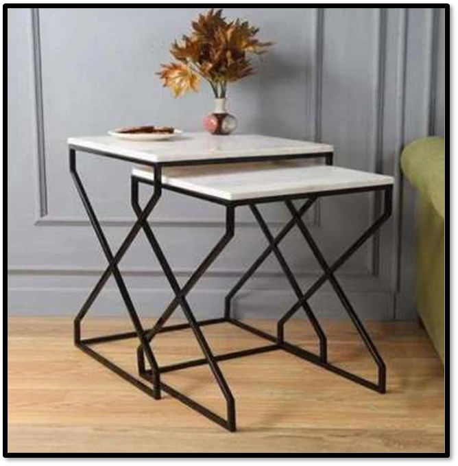 Geometric Marble & Black Metal Nesting Tables (Set of 2)
