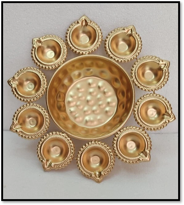 Golden Diya Thali with 10 Diyas – Decorative Pooja Thali for Festivals & Home Décor - Image 6