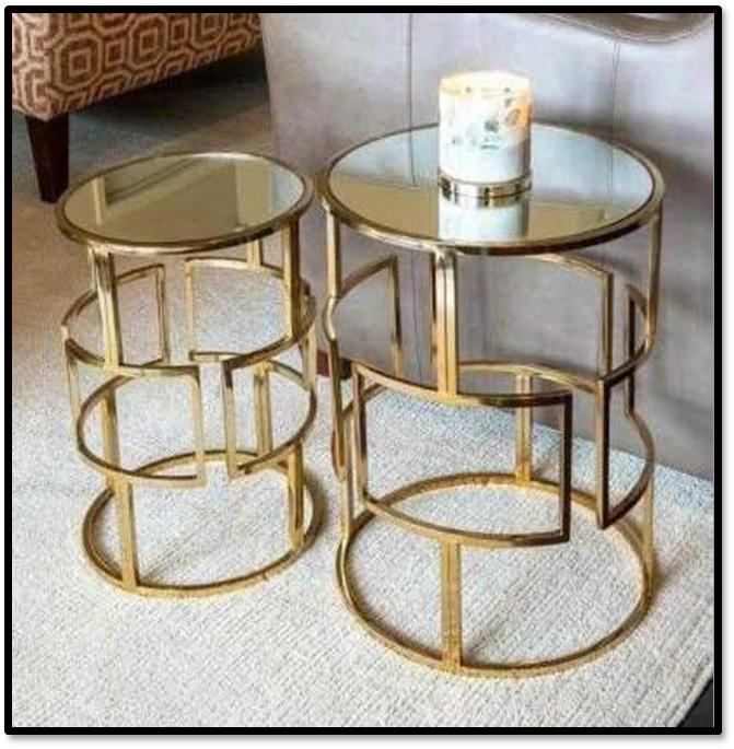 Glam Geometric Mirrored Gold Nesting Tables (Set of 2)