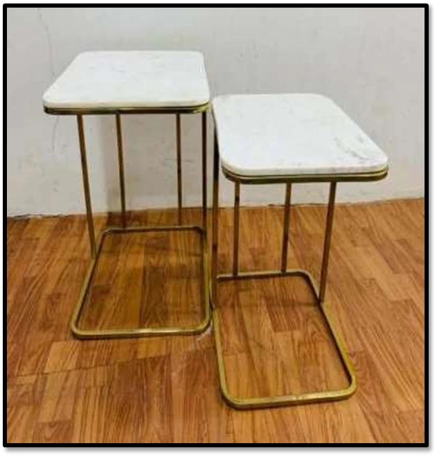 Modern C-Shape Marble & Gold Nesting End Tables (Set of 2)