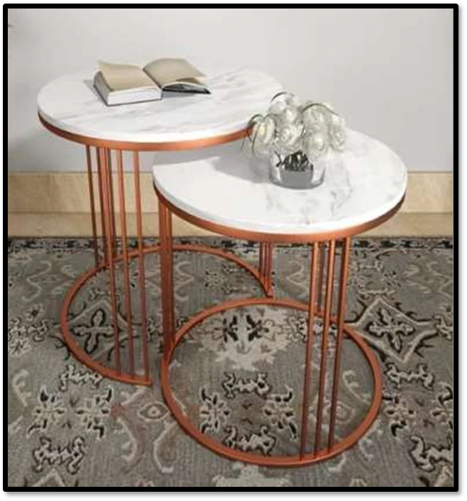 Modern Round Marble & Copper Nesting Tables (Set of 2)