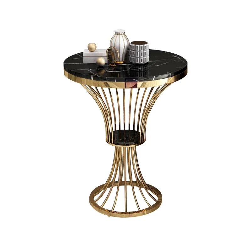 Elegant Gold Metal & Marble Round Side Table – Artistic Designer Accent Table - Image 3