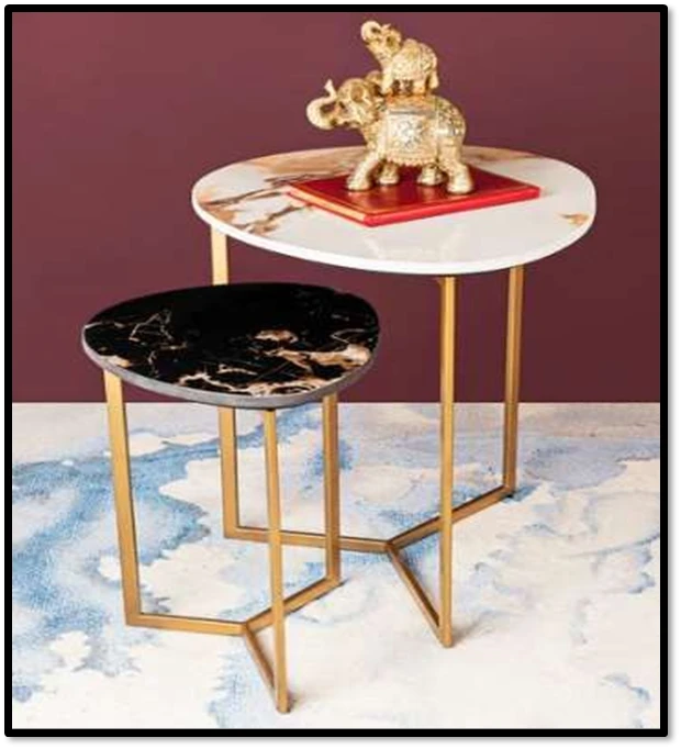 Luxury Contrast Marble & Gold Nesting Tables (Set of 2)