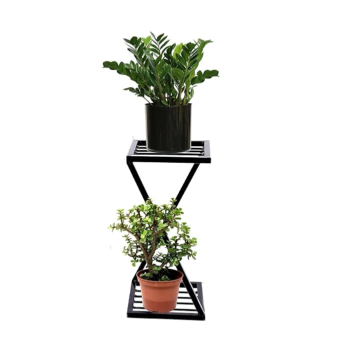 Modern Z-Shaped Iron Plant & Display Stand – Black Finish