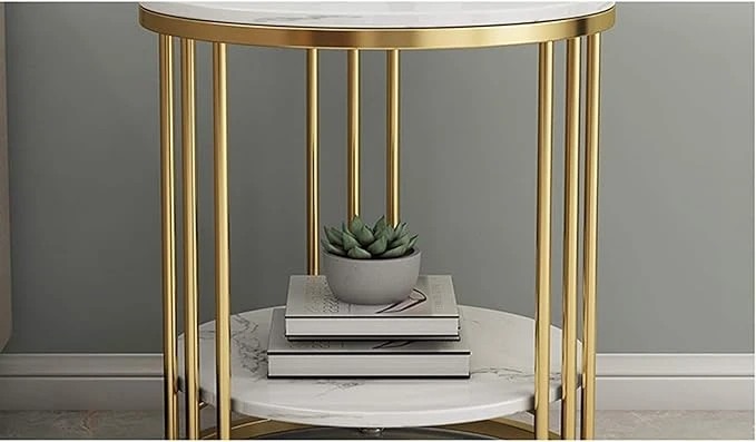 Luxury Gold Metal & Marble Round Side Table – Elegant Living Room Accent Table - Image 4