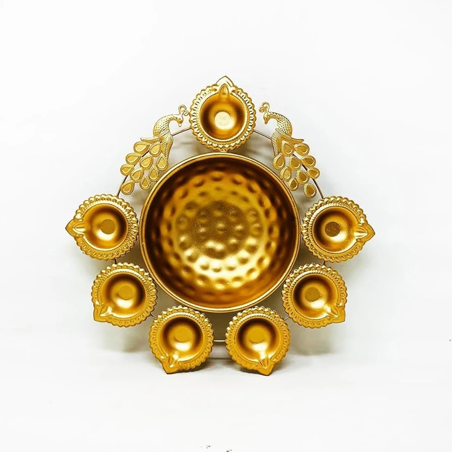 Golden Peacock Decorative Urli with Tealight Holders - Image 5