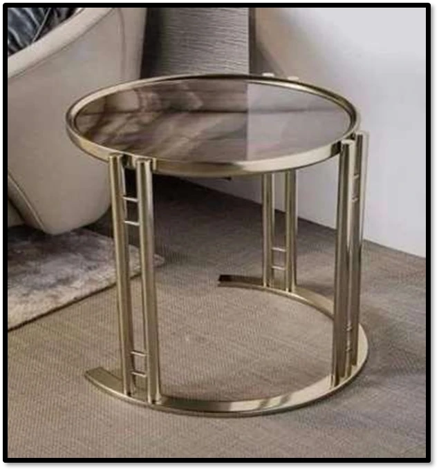 Contemporary Gold Metal & Glass Round Side Table – Modern Accent End Table