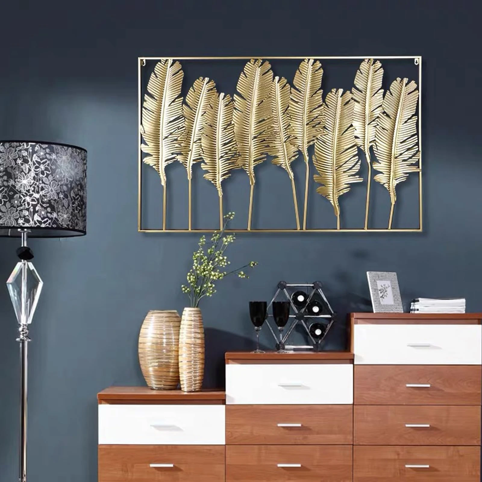 Modern Wall Décor Luxury Gold Iron Leaf Wall Art – Modern 3D Decorative Hanging Panel - Image 3