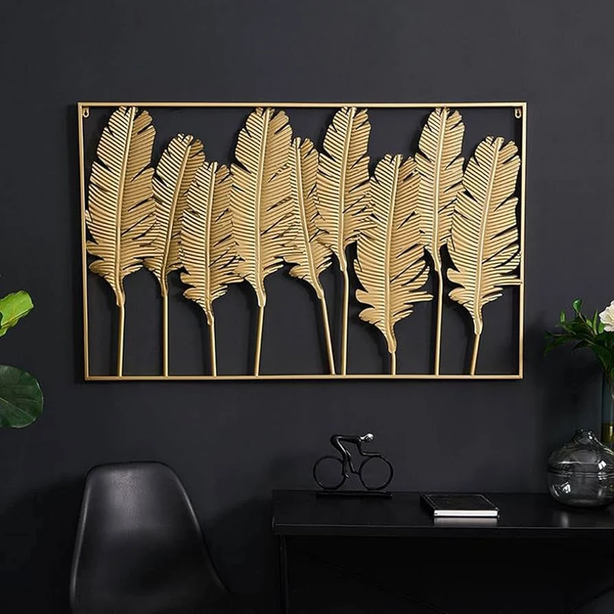 Modern Wall Décor Luxury Gold Iron Leaf Wall Art – Modern 3D Decorative Hanging Panel - Image 2