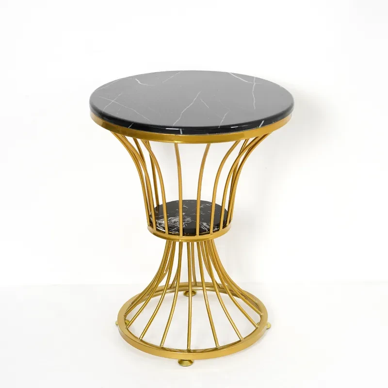 Elegant Gold Metal & Marble Round Side Table – Artistic Designer Accent Table - Image 5