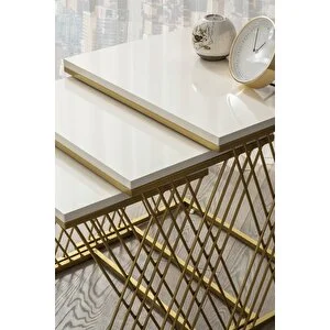 Set of 3 Geometric Gold Wire Nesting Tables - Image 2