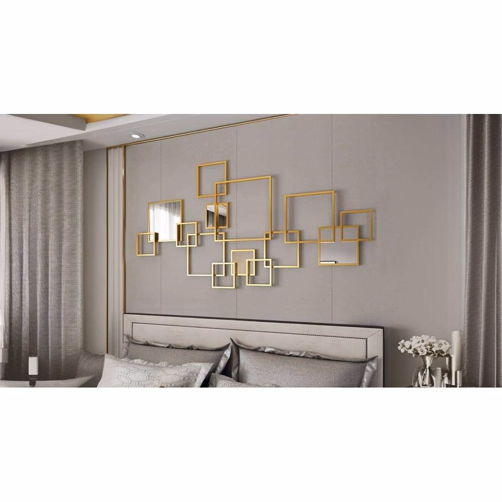 Modern Geometric Gold Iron Wall Art Panel - Image 2