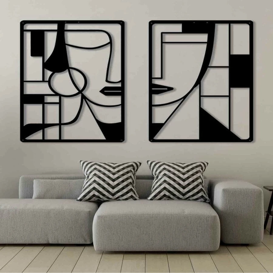 Modern Abstract Face Iron Wall Art – Set of 2 - Image 2