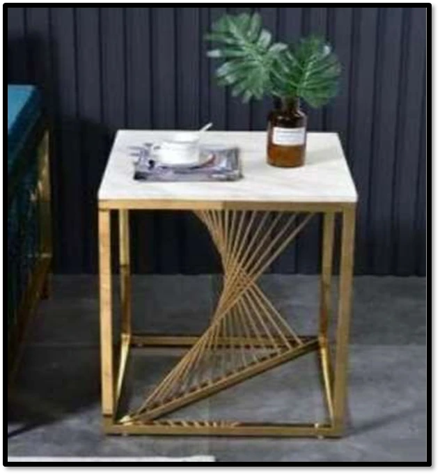 Modern Gold Metal Frame Side Table with Marble Top
