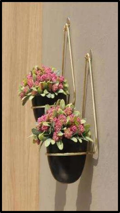 Dual Wall Hanging Iron Planter with Pot set of 2