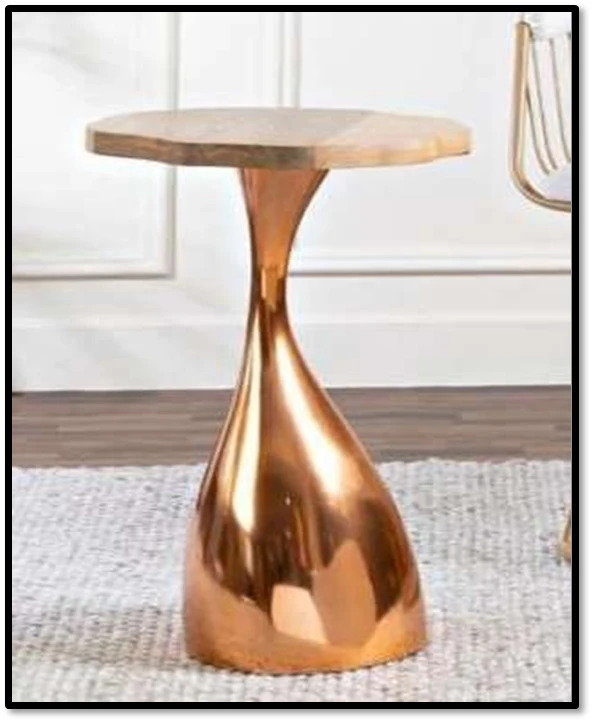 Modern Copper Metal Side Table with Wooden Top – Luxury Accent Table for Living Room