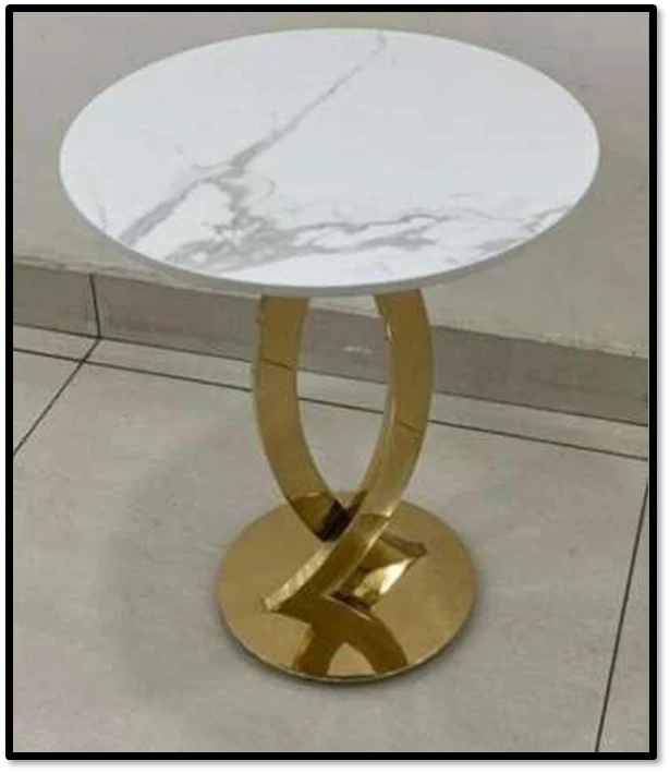 Luxury Round Gold Metal Side Table with White Marble Top – Modern Designer Accent Table