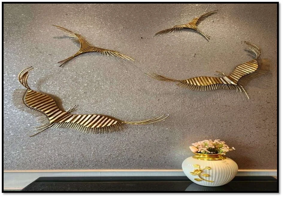 Golden Abstract Flying Bird Metal Wall Sculpture