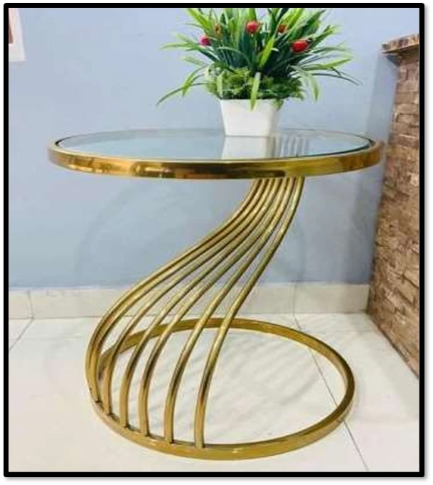 Twist Gold Metal Side Table with Glass Top