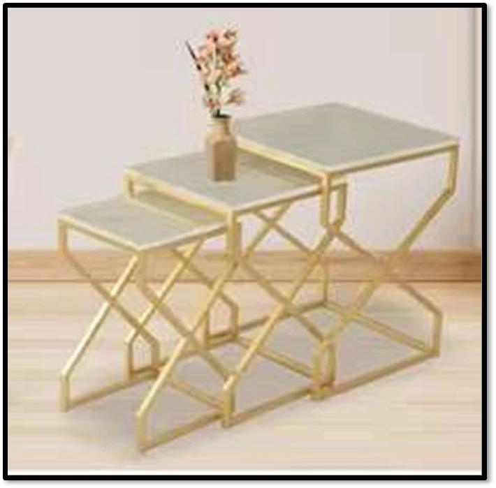 Luxury Gold Mild Steel Nesting Side Table Set with Marble-Finish Tops