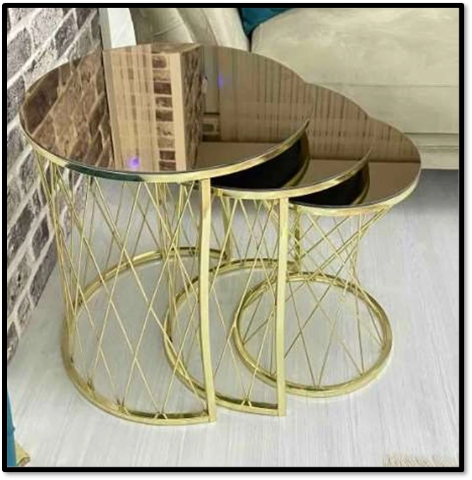 Luxury Gold Mild Steel Nesting Side Tables with Black Glass Tops – Set of 3 - Image 2