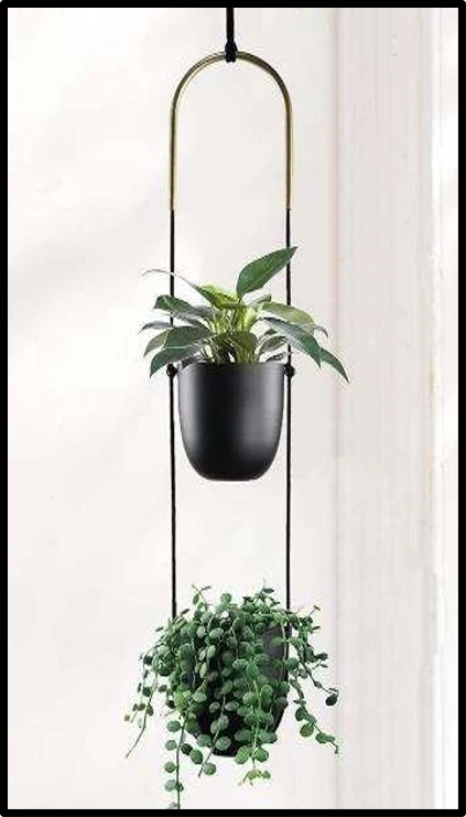 Modern Dual Hanging Iron Planter – Black & Gold