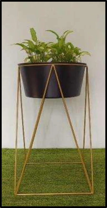 Modern Black Iron Planter with Golden Stand