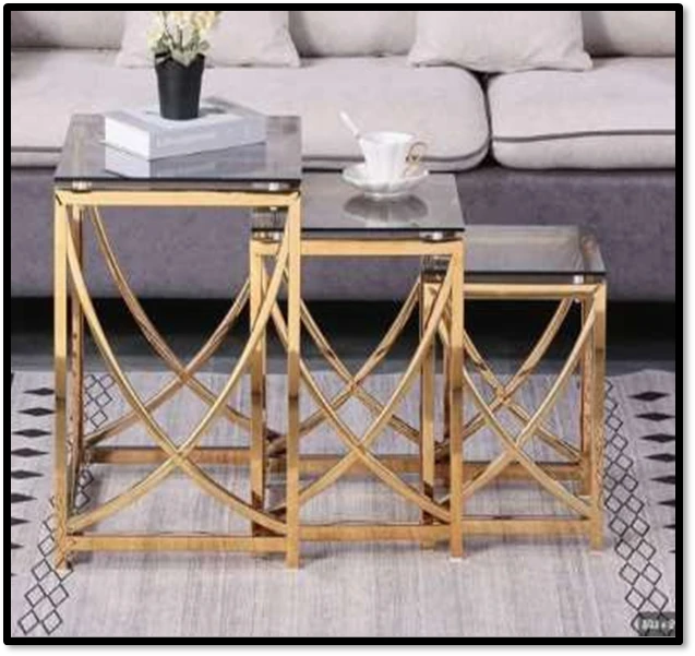 Luxury Gold Mild Steel Nesting Side Tables with Tempered Glass Tops (Set of 3)