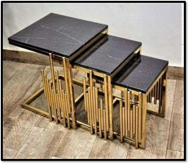 Luxury Mild Steel Nesting Table Set with Black Marble Tops (3-Piece) - Image 3