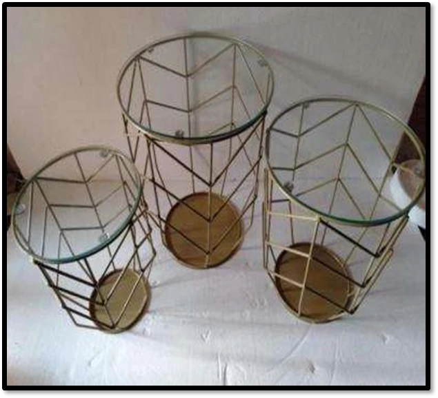 Modern Geometric Mild Steel & Glass Nesting Side Table Set (Set of 3) - Image 2
