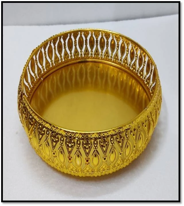Decorative Golden Iron Bowl – Handcrafted Ornamental Serving & Display Tray