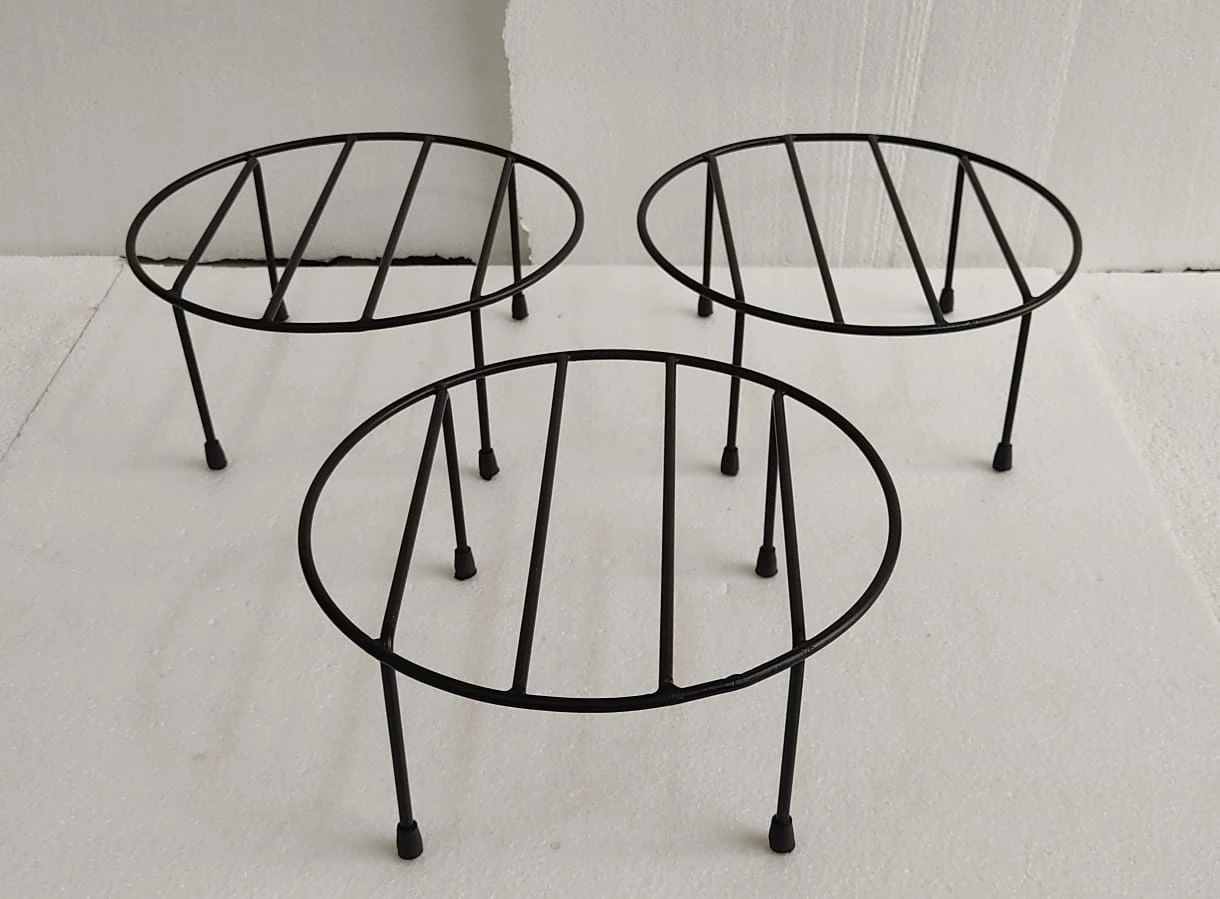 Black Iron Round Pot Stand Set of 3 – Heavy-Duty Iron Plant Stands for Home & Garden Decor