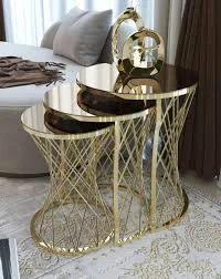Luxury Gold Mild Steel Nesting Side Tables with Black Glass Tops – Set of 3 - Image 3