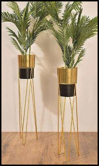 Modern Gold Iron Planters with Stand (Set of 2)