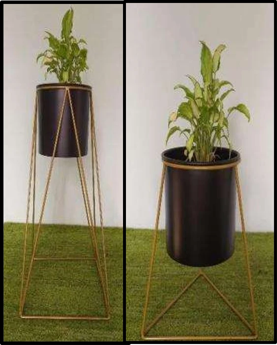 Elegant Black Iron Planter with Golden Stand – Modern Indoor Decorative Plant Holder