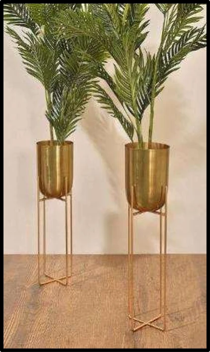 Gold Iron Planter with Stand – Set of 2